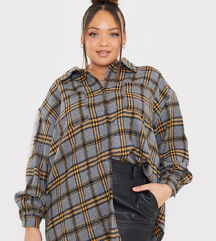 In The Style Plus X Megan Mckenna Oversized Plaid Shirt In Gray Multi