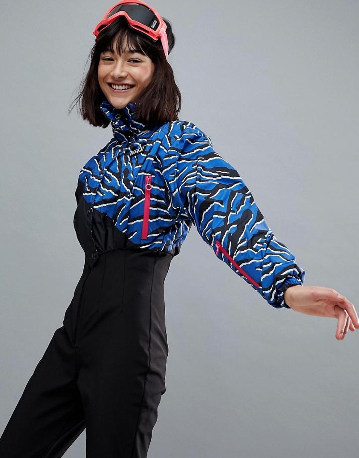Asos 4505 Ski Jumpsuit In Zebra Print With Funnel Neck Detail - Black