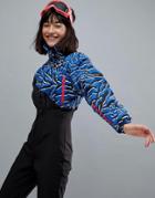 Asos 4505 Ski Jumpsuit In Zebra Print With Funnel Neck Detail - Black