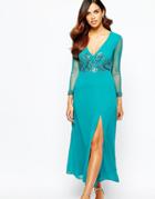 Maya Petite Plunge Front Maxi Dress With Embellished Cuff - Navy