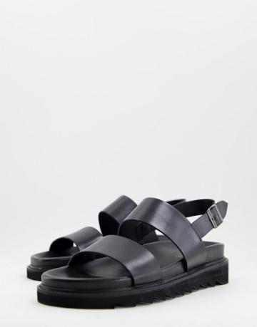 Walk London Jaws Backstrap Chunky Sandals In Black Leather