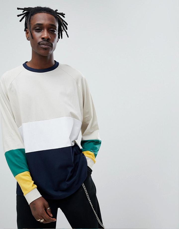 Asos Design Oversized Long Sleeve T-shirt With Bright Color Blocking - Multi