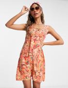Qed London V Neck Swing Mini Dress In Swirl Print-multi