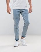 Asos Slim Jeans In Light Wash With Cut And Sew Panels With Hem Detail - Blue