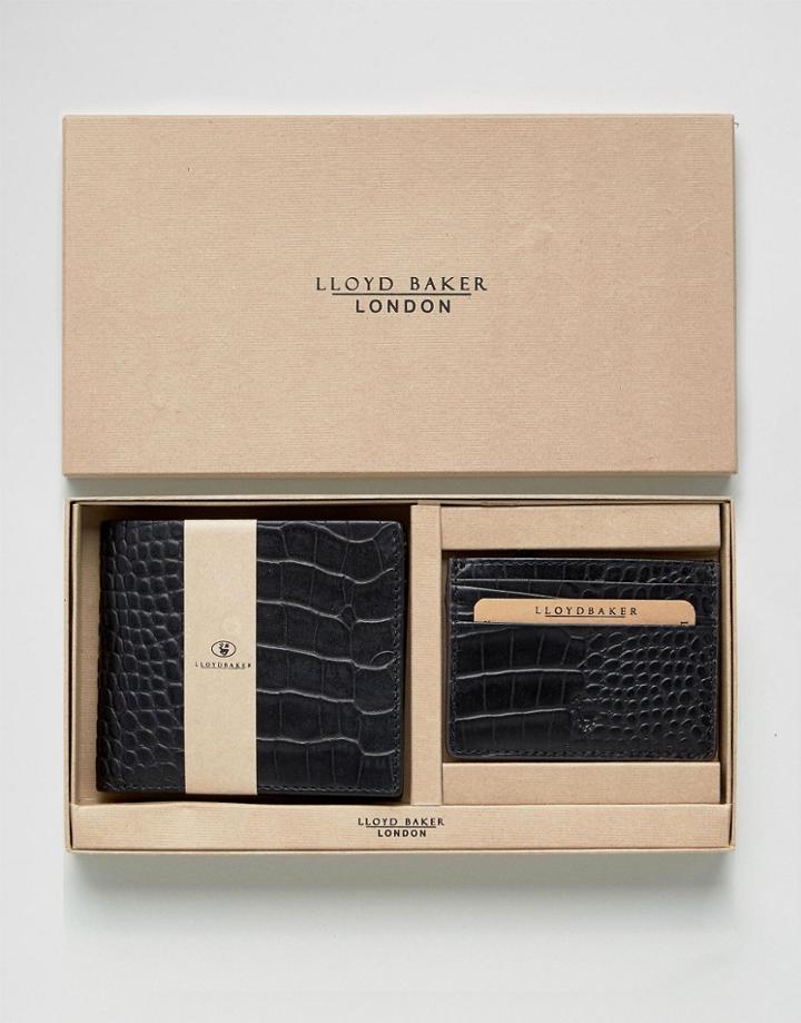 Lloyd Baker Croc Leather Wallet And Card Holder Set - Black