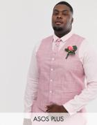 Asos Design Plus Wedding Skinny Suit Suit Vest In Rose Pink Cross Hatch - Pink