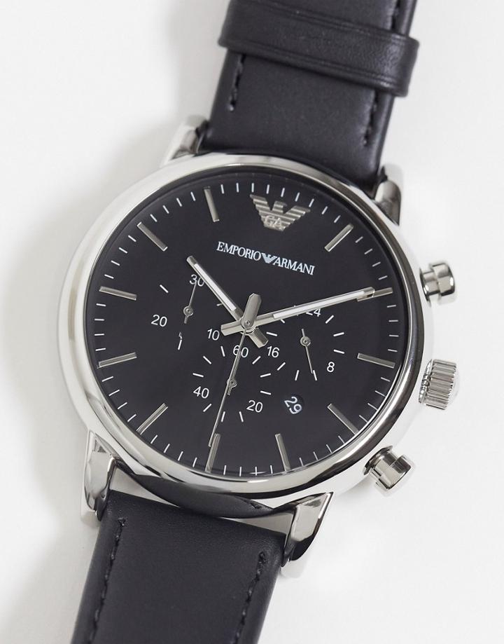 Emporio Armani Ar1828 Luigi Leather Watch In Black