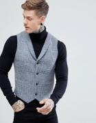 Asos Slim Vest Harris Tweed 100% Wool Light Gray Check - Gray