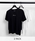 Jack & Jones Premium 2 Pack T-shirt With Central Logo In Black & White