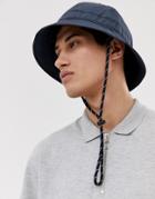 Asos White Wide Brim Bucket Hat In Dark Navy - Navy