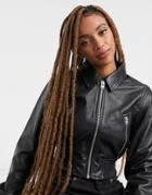 Topshop Premium Leather Bomber Jacket In Black