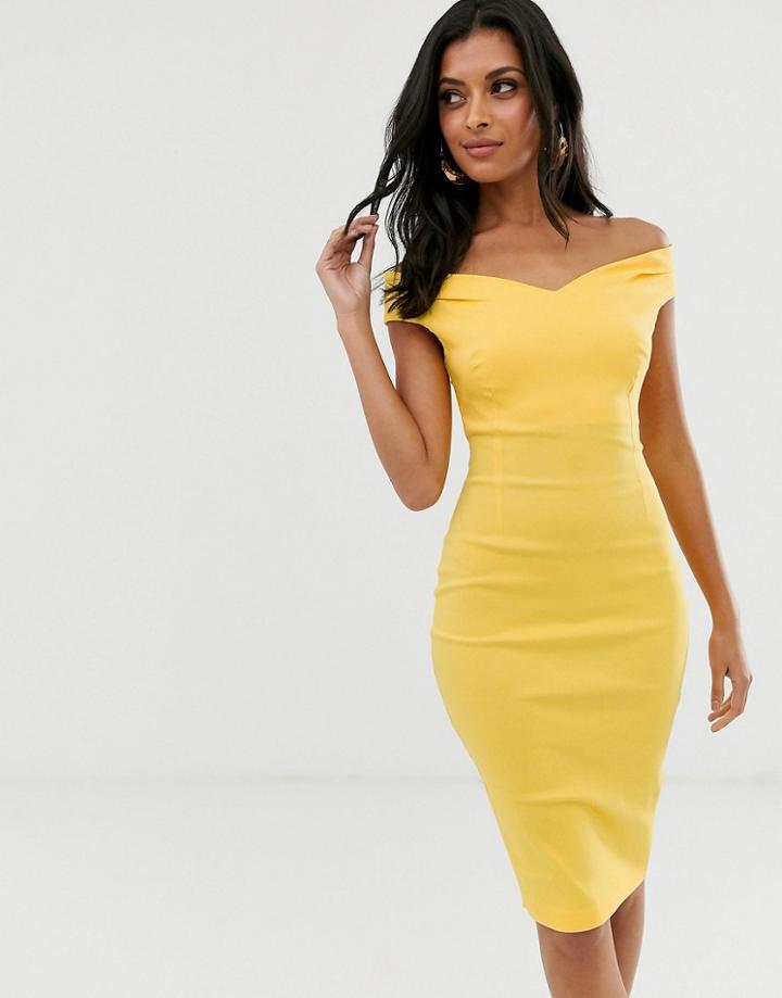 Vesper Bardot Bodycon Midi Dress-yellow