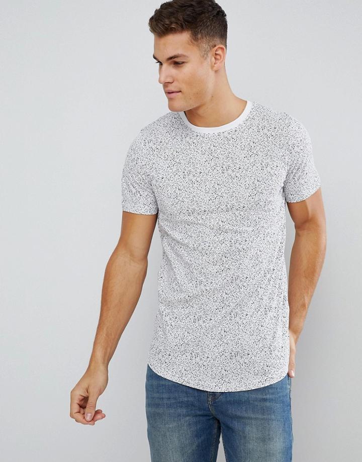 Jack & Jones Core T-shirt With Curved Hem And All Over Print - White