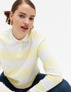 Monki Cotton Striped Polo Shirt In Yellow - Yellow