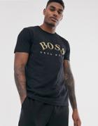 Boss Athleisure Gold Logo T-shirt In Black