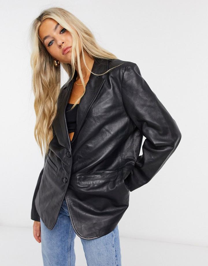 Muubaa Oversized Boxy Leather Blazer In Black