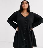 Asos Design Curve Mini Button Through Swing Dress In Texture-black