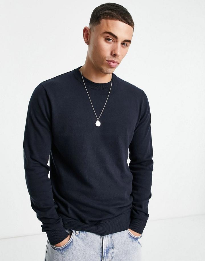Threadbare Cotton Crew Neck Sweater In Dark Green