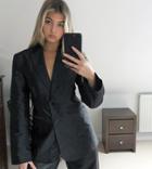 Collusion Textured Moire Fitted Blazer In Black