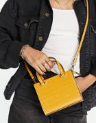 Asos Design Mini Croc Tote Bag With Top Handle And Detachable Crossbody Strap In Mustard-yellow