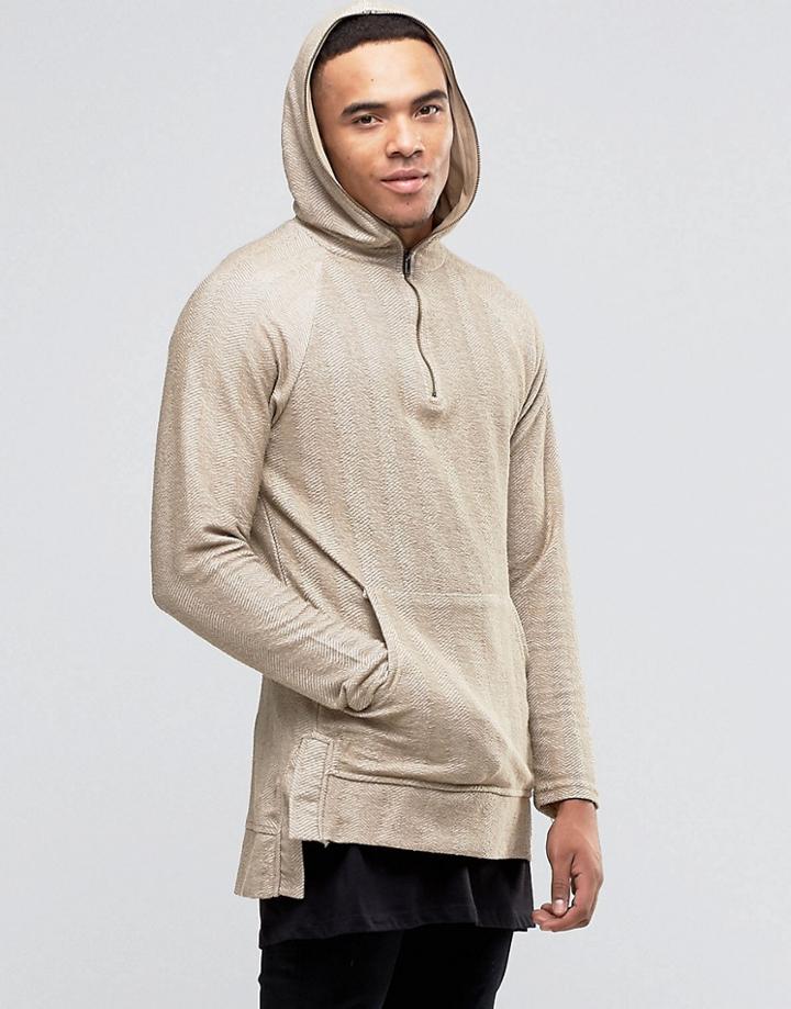 Pull & Bear Longline Hooded Sweatshirt In Beige - Beige