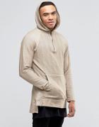 Pull & Bear Longline Hooded Sweatshirt In Beige - Beige