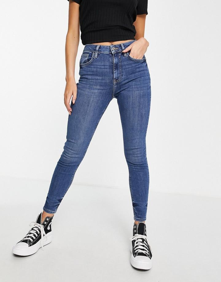 River Island High Rise Skinny Bum Sculpt Jeans In Medium Denim-blues