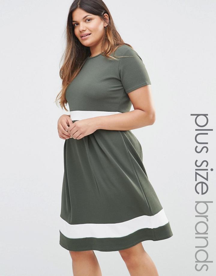 Praslin Plus Skater Dress With Contrast Band - Khaki