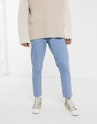Asos Design Classic Rigid Jeans In Light Wash Blue With Raw Hem-blues