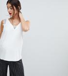 Asos Design Maternity Deep Plunge Lace Insert Camisole Tank In White - White