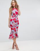 Asos Bright Floral Pinny Midi Dress With Pephem - Multi