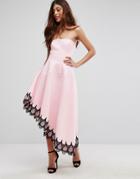 City Goddess Bandeau Scuba Dress With Lace Trim - Pink