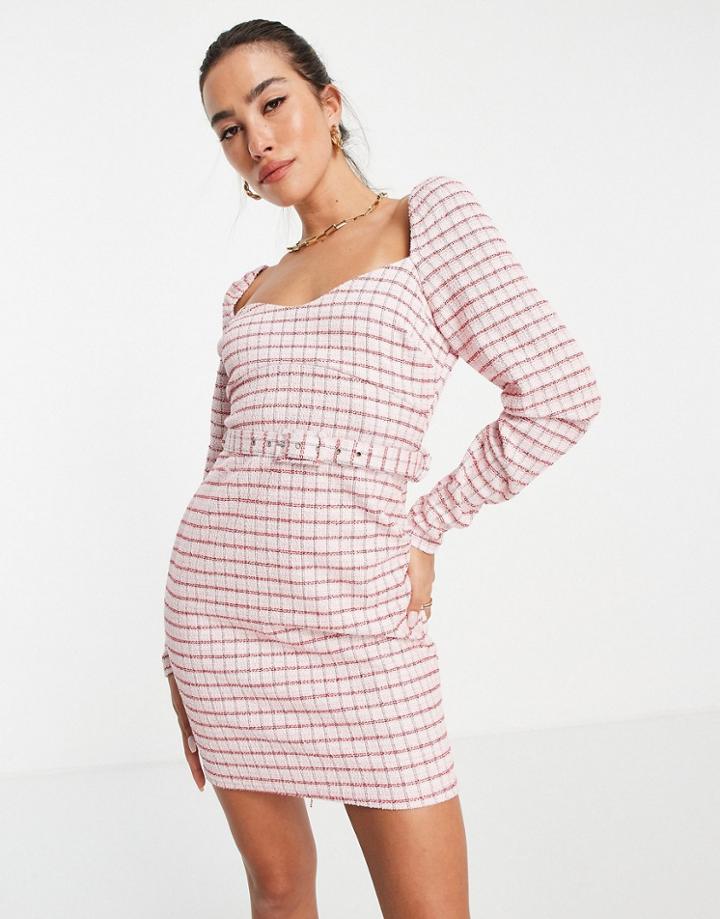Asos Design Long Sleeve Boucle Mini Dress In Pink