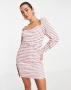 Asos Design Long Sleeve Boucle Mini Dress In Pink