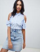 Abercrombie & Fitch Ruffle Cold Shoulder Shirt - Blue