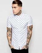 Asos Skinny Shirt With Handrawn Polka Dot In Short Sleeve - White