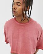 Asos Design Cropped Oversized T-shirt With Pigment Wash In Red - Red