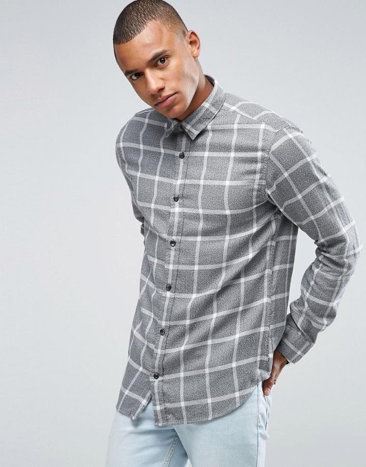 Selected Homme Check Shirt In Regular Fit Brushed Cotton - Black