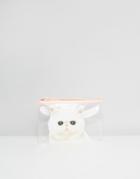 Monki Cat Zip Purse - White