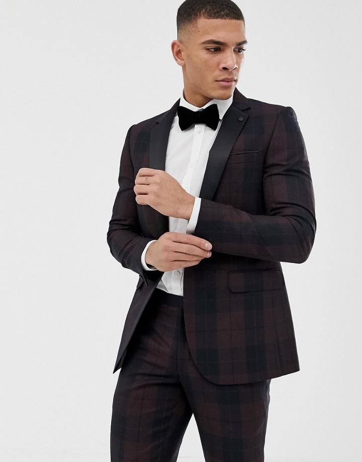 Burton Menswear Tuxedo Suit Jacket In Red Plaid - Purple