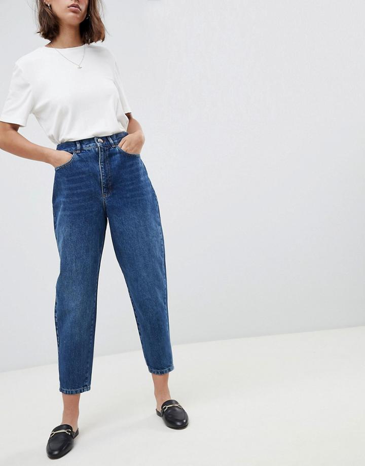 Asos Design Balloon Leg Boyfriend Jeans In Dark Wash Blue - Blue