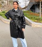 Collusion Plus Exclusive Pu Trench Coat In Black-brown