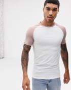 Asos Design Muscle Fit Contrast Raglan T-shirt In White