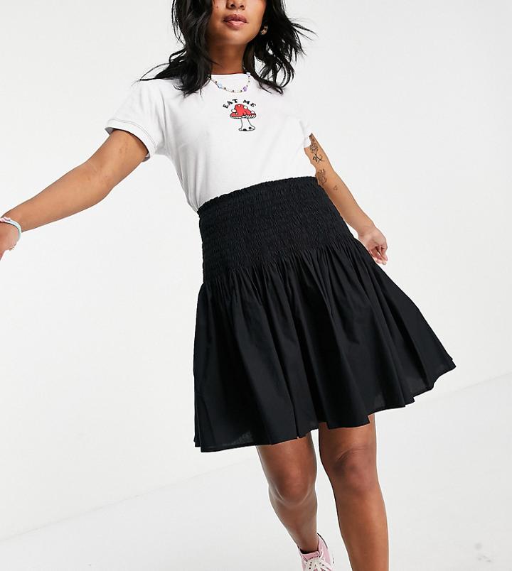 New Look Petite Shirred Mini Skirt In Black