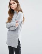 New Look Ribbed High Neck Tunic - Gray
