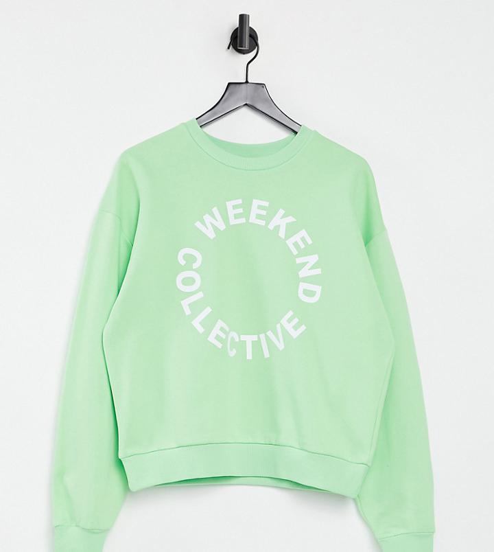 Asos Weekend Collective Set Oversized Sweatshirt With Logo In Bright Green