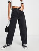 Topshop Barrel Leg Recycled Cotton Jeans In Washed Black