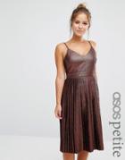 Asos Midi Pleated Cami Dress In Bronze Metallic - Copper