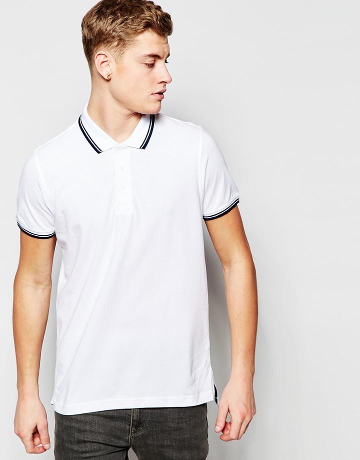 Brave Soul Tipped Polo Shirt - White