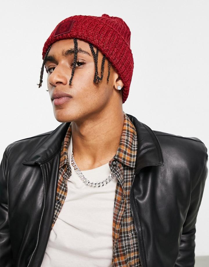 Bolongaro Trevor Ribbed Skull Logo Beanie Hat In Burgundy-red